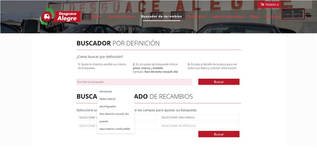 Buscador de piezas de desguace de coches